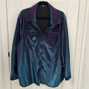 Iridescent Teal and Purple Collared Shirt, Sz 3XL